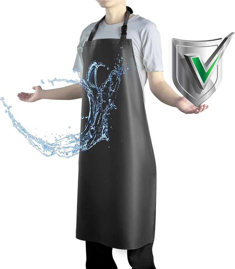Vammcht Waterproof Apron with Comfortable Adjustable Bib Rubber Vinyl Dishwasher Heavy Duty Apron for Men Women Dishwashing - Image 1